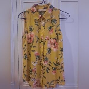 LOFT Yellow Floral Button-Down Blouse